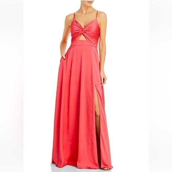 Aidan Mattox Aidan By Twist Front Mermaid Gown In Deep Coral - Picture 1 of 16